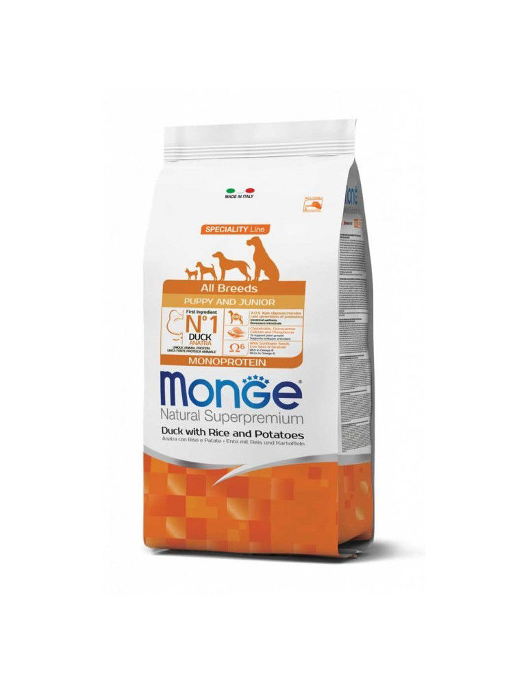 Monge spec. line monoprotein puppy sausas pašaras visų veislių jauniems šuniukams su antiena, ryžiais ir bulvėmis 12kg Monge spec. line monoprotein puppy sausas pašaras visų veislių jauniems šuniukams su antiena, ryžiais ir bulvėmis 12kg