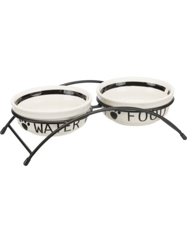 TRIXIE Dubenėlių kompl., keramika-metal., 2x1.6 l, 20 cm-41x10x20 cm, baltas-juodas
