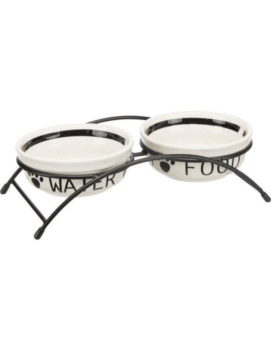 TRIXIE  Dubenėlių kompl., keramika-metal., 2x1.6 l, ø 20 cm-41x10x20 cm, baltas-juodas TRIXIE  Dubenėlių kompl., keramika-metal., 2x1.6 l, ø 20 cm-41x10x20 cm, baltas-juodas