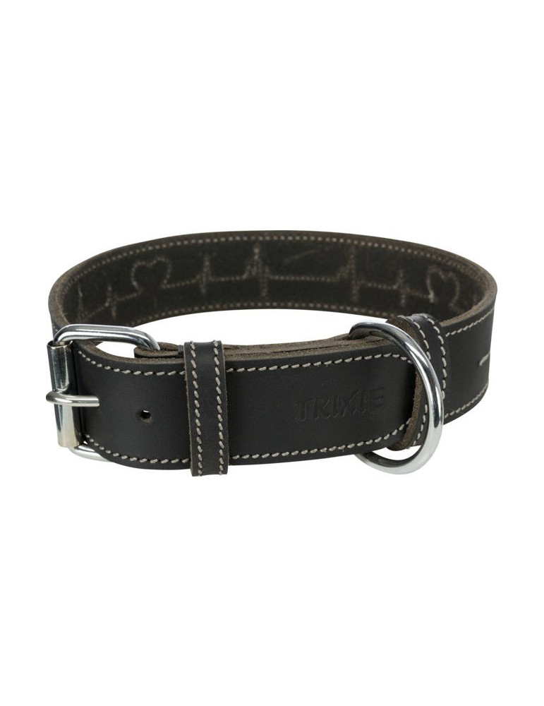 TRIXIE Rustic rieb. odos antkaklis Heartbeat, M 38-47cm/40mm, juodas