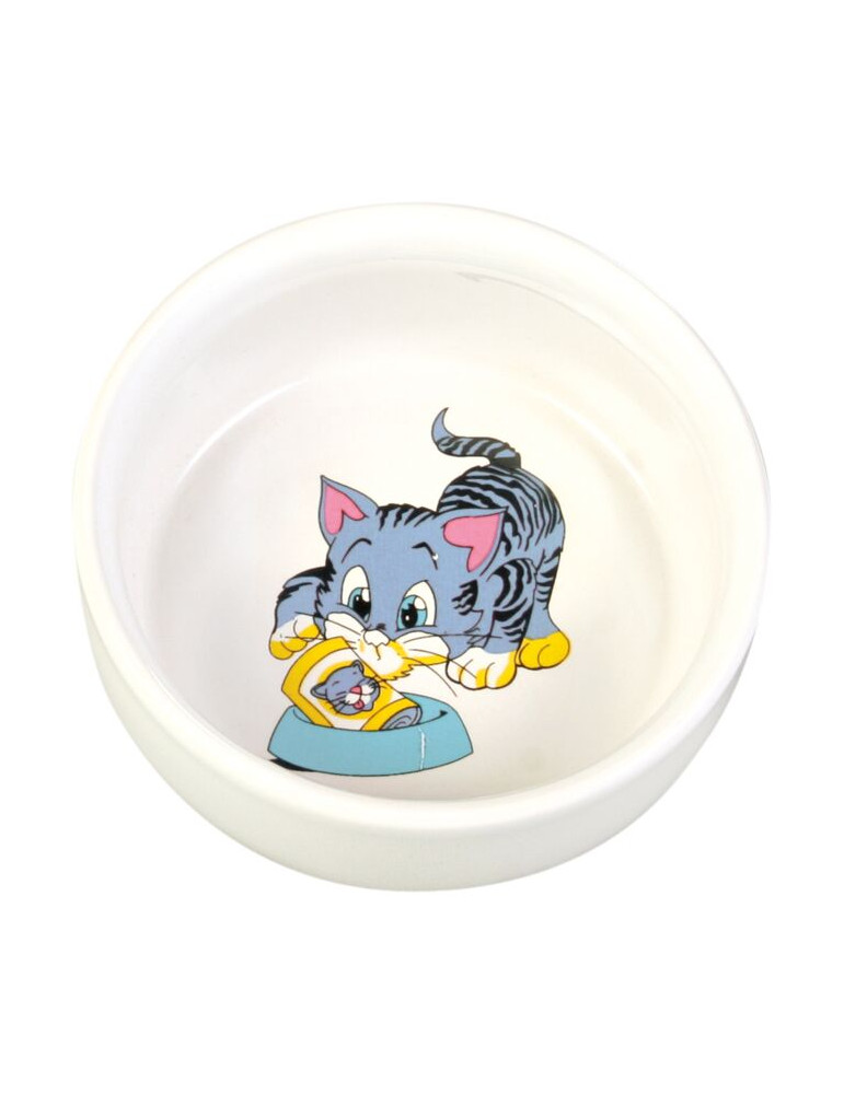 TRIXIE Dubenėlis su nupieštu katinu, keramika, 0.3 l/ 11 cm, baltas TRIXIE Dubenėlis su nupieštu katinu, keramika, 0.3 l/ 11 cm, baltas