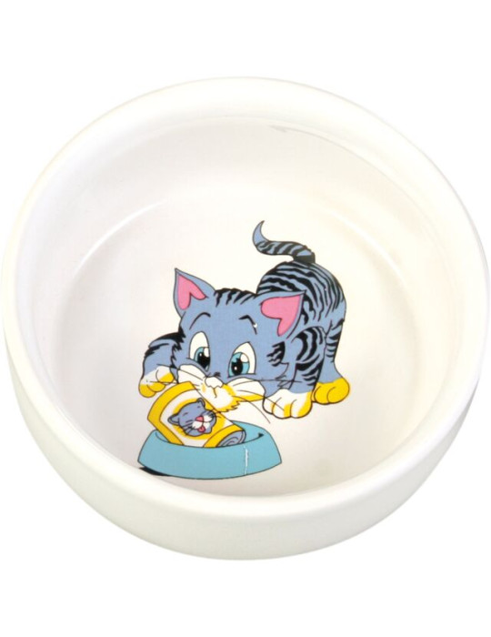 TRIXIE Dubenėlis su nupieštu katinu, keramika, 0.3 l/ 11 cm, baltas TRIXIE Dubenėlis su nupieštu katinu, keramika, 0.3 l/ 11 cm, baltas