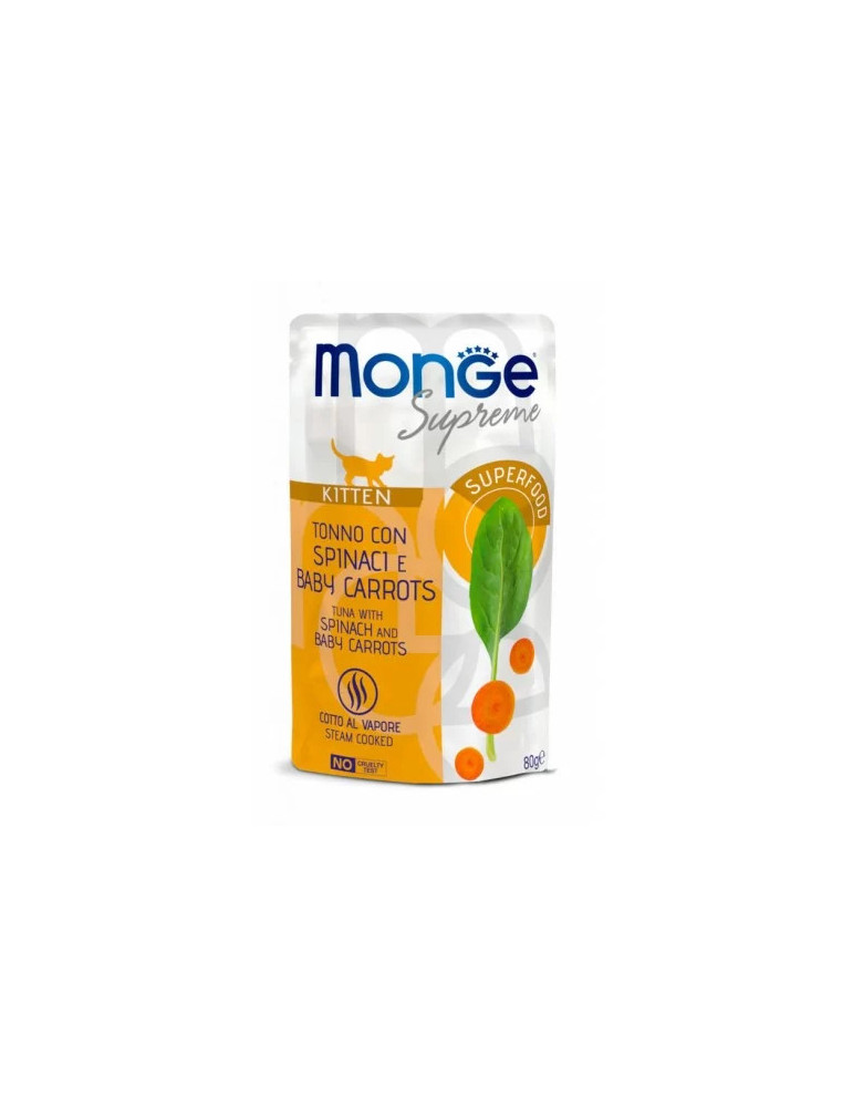 M06835 Monge SUPREME - Cat Wet Pouches Tuna with spinach and baby carrots - Kitten 80g (24)