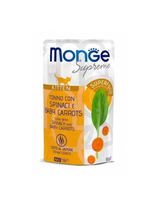 M06835 Monge SUPREME - Cat Wet Pouches Tuna with spinach and baby carrots - Kitten 80g (24)
