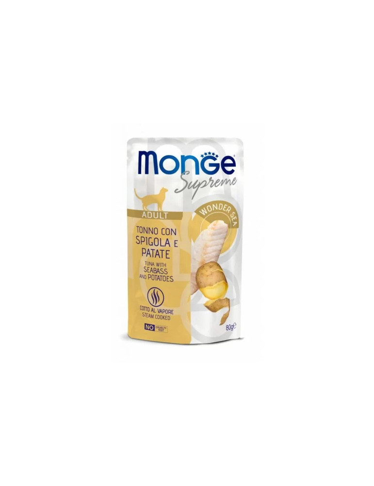 M06798 Monge SUPREME - Cat Wet Pouches Tuna with seabass and potatoes - Adult 80g (24)