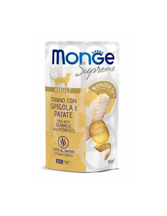 M06798 Monge SUPREME - Cat Wet Pouches Tuna with seabass and potatoes - Adult 80g (24)