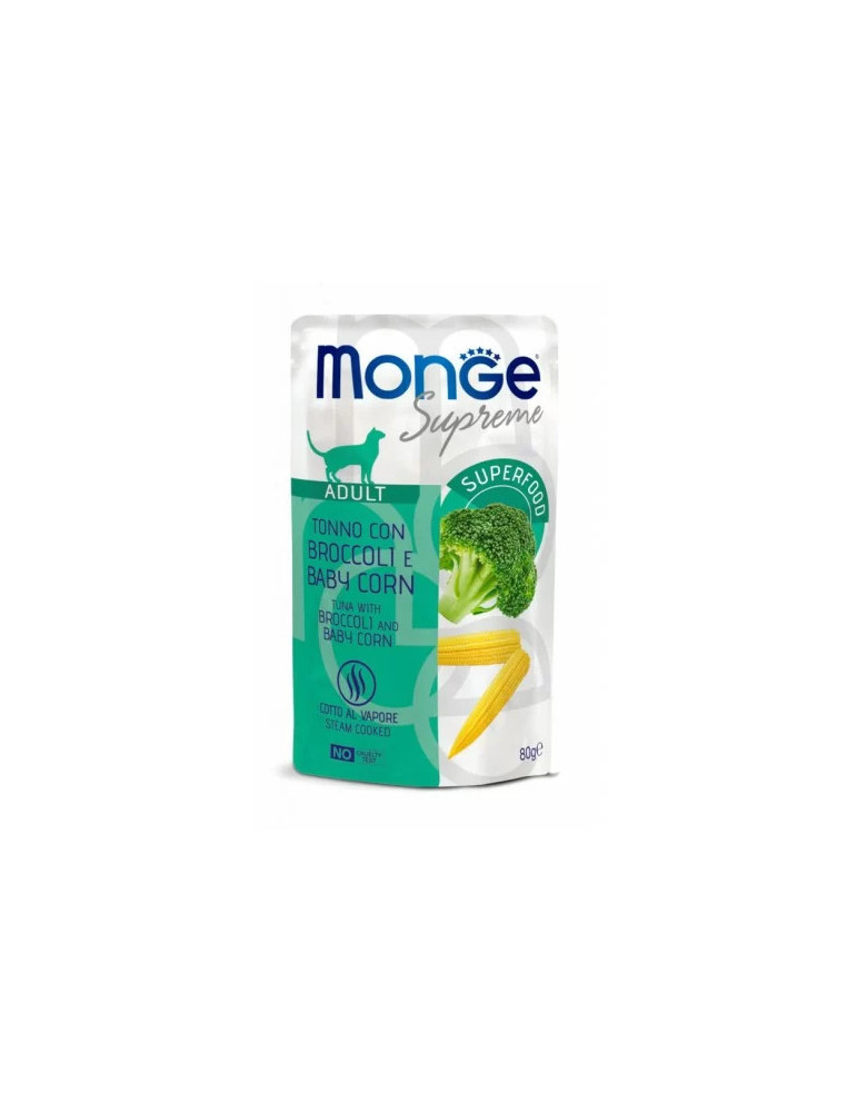 M06828 Monge SUPREME - Cat Wet Pouches Tuna with broccoli and baby corn - Adult 80g (24)