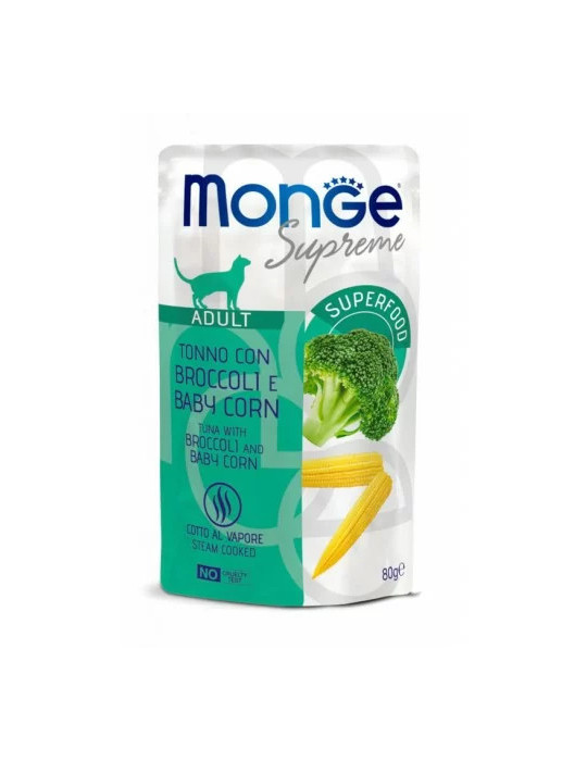 M06828 Monge SUPREME - Cat Wet Pouches Tuna with broccoli and baby corn - Adult 80g (24)