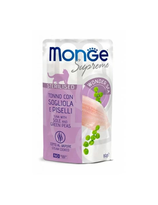 M06781 Monge SUPREME - Cat Wet Pouches Tuna with sole and green peas - Sterilised 80g (24)