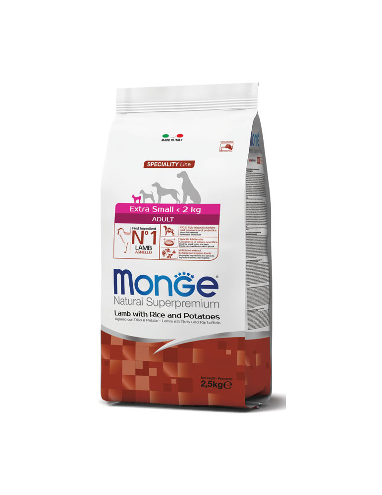 Monge Dry Dog Spec. Line - ypač mažų veislių suaugusiems šunims su ėriena, ryžiais ir bulvėmis 0,8 kg