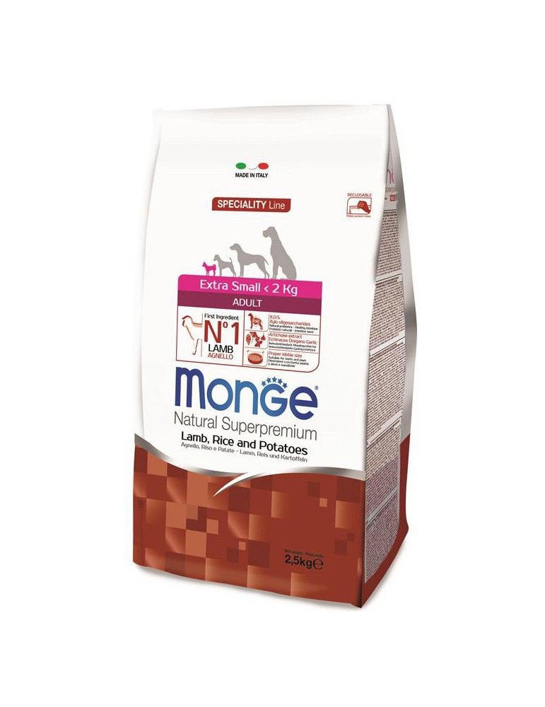 Monge extra small adult sausas pašaras (ėriena ir ryžiai) 2,5kg