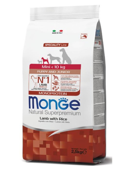 Monge mini puppy sausas pašaras (ėriena ir ryžiai) 2,5kg