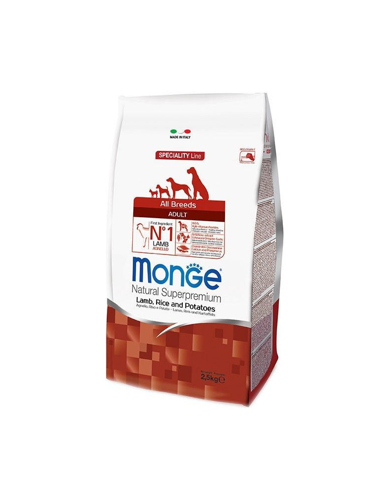 Monge adult sausas pašaras (ėriena, ryžiai, bulvės) 2,5kg Monge adult sausas pašaras (ėriena, ryžiai, bulvės) 2,5kg