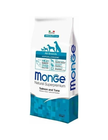 Monge Hypoallergenic sausas pašaras šunims su lašiša ir tunu 12kg