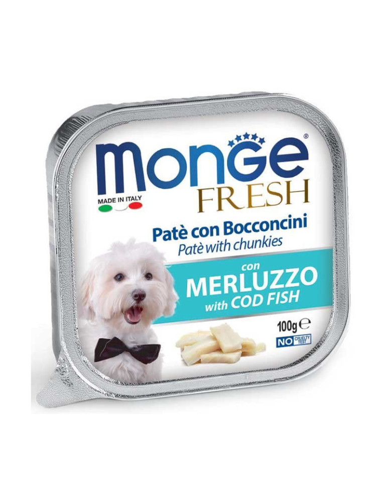 Monge Fresh paštetas šunims su menkės gabalėliais 100g Monge Fresh paštetas šunims su menkės gabalėliais 100g
