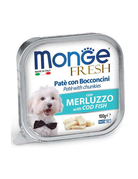Monge Fresh paštetas šunims su menkės gabalėliais 100g Monge Fresh paštetas šunims su menkės gabalėliais 100g