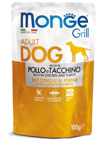 Monge Grill konservuotas pašaras šunims su vištiena ir kalakutiena 100g