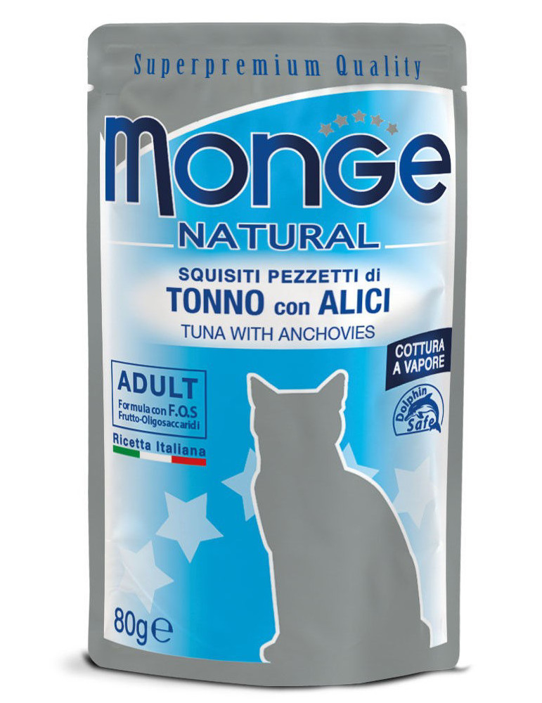 Monge Natural kons. pašaras suaugusioms katėms tuno kąsneliai su ančiuviais želėje 80g Monge Natural kons. pašaras suaugusioms katėms tuno kąsneliai su ančiuviais želėje 80g