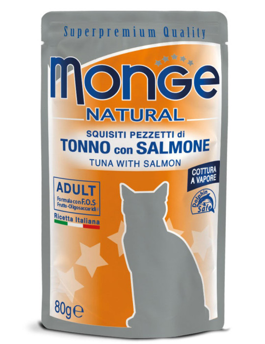 Monge Natural kons. pašaras suaugusioms katėms tunas, lašiša želėje 80g Monge Natural kons. pašaras suaugusioms katėms tunas, lašiša želėje 80g