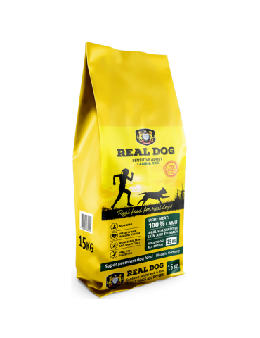 Real Dog Sensitive pašaras šunims su ėriena ir ryžiais 15kg