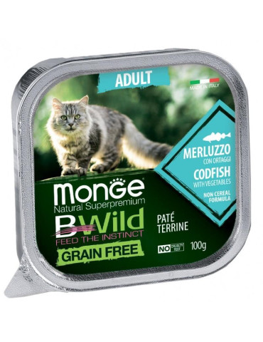 Monge BWild paštetas katėms su su menke 100g