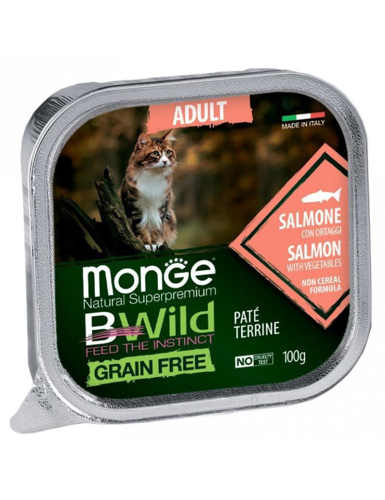 Monge BWild adult paštetas katėms su lašiša ir daržovėmis 100g