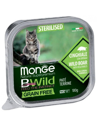 Monge BWild paštetas sterilizuotoms katėms su šerniena 100g