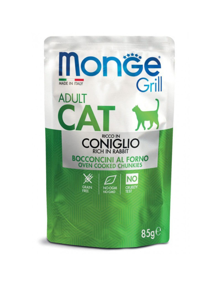 Monge GRILL Adult  konservuotas pašaras katėms su triušiena 85g Monge GRILL Adult  konservuotas pašaras katėms su triušiena 85g