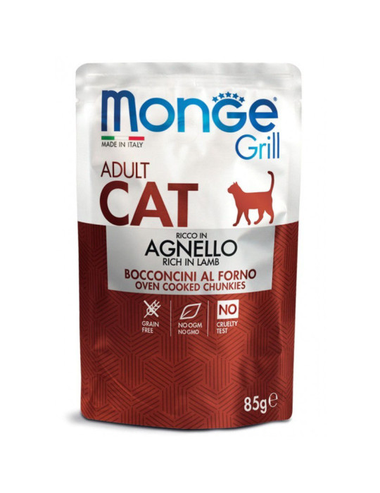 Monge GRILL Adult  konservuotas pašaras katėms su ėriena 85g Monge GRILL Adult  konservuotas pašaras katėms su ėriena 85g