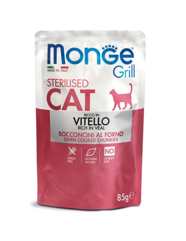 Monge Grill Sterilised  konservuotas pašaras sterilizuotoms katėms su veršiena 85g Monge Grill Sterilised  konservuotas pašaras sterilizuotoms katėms su veršiena 85g