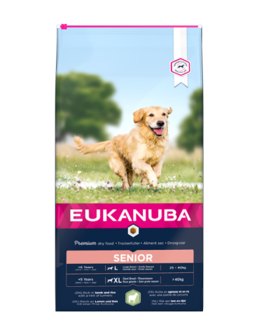 Eukanuba Senior L/XL visavertis pašaras senyviems didelių veislių šunims su ėriena ir ryžiais - 12kg