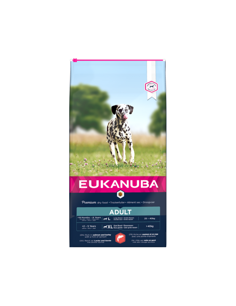 Eukanuba L/XL visavertis pašaras suaugusiems šunims su lašiša ir miežiais, 12 kg