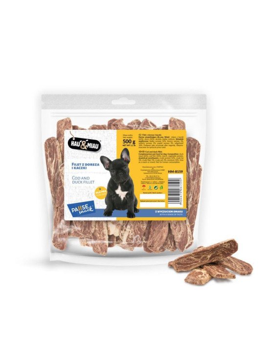 Hau&Miau minkštos menkės ir antienos juostelės 500g
