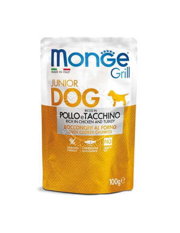 Monge Grill konservuotas pašaras jauniems šunims su vištiena ir kalakutiena 100g